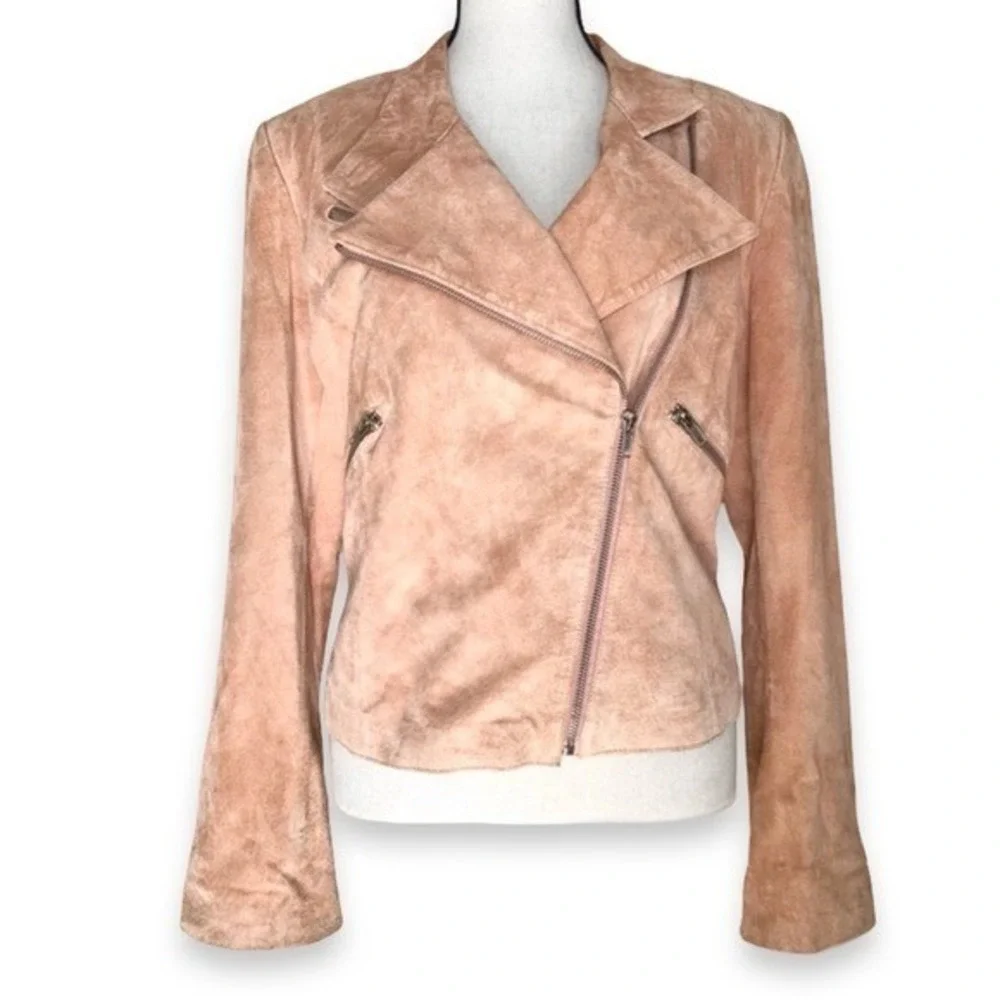 Brandon Thomas vintage‎ Dusty Rose Moto style suede jacket Small